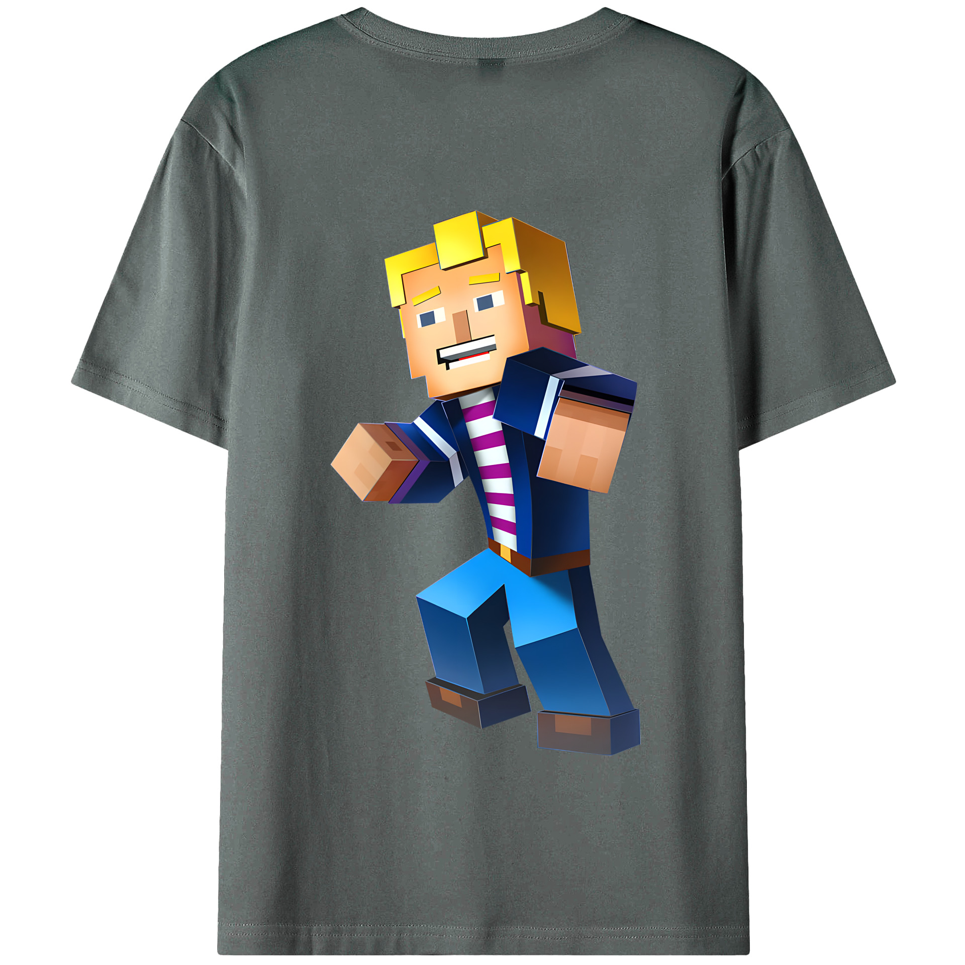 （画像用） マインクラフト ブロックの世界 Minecraft MC Block world 綿100％半袖Tシャツ（背面プリント）